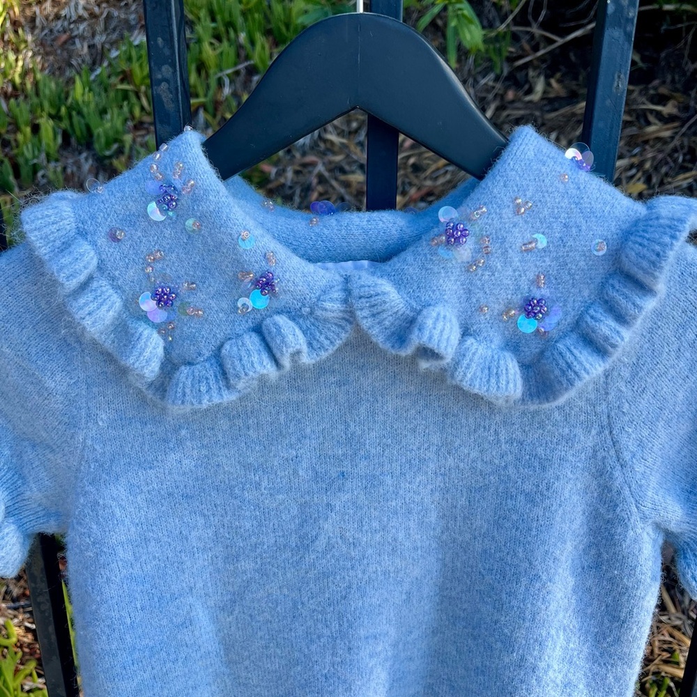 ZARA • nwot baby blue wool blend sequin beaded sweater size S